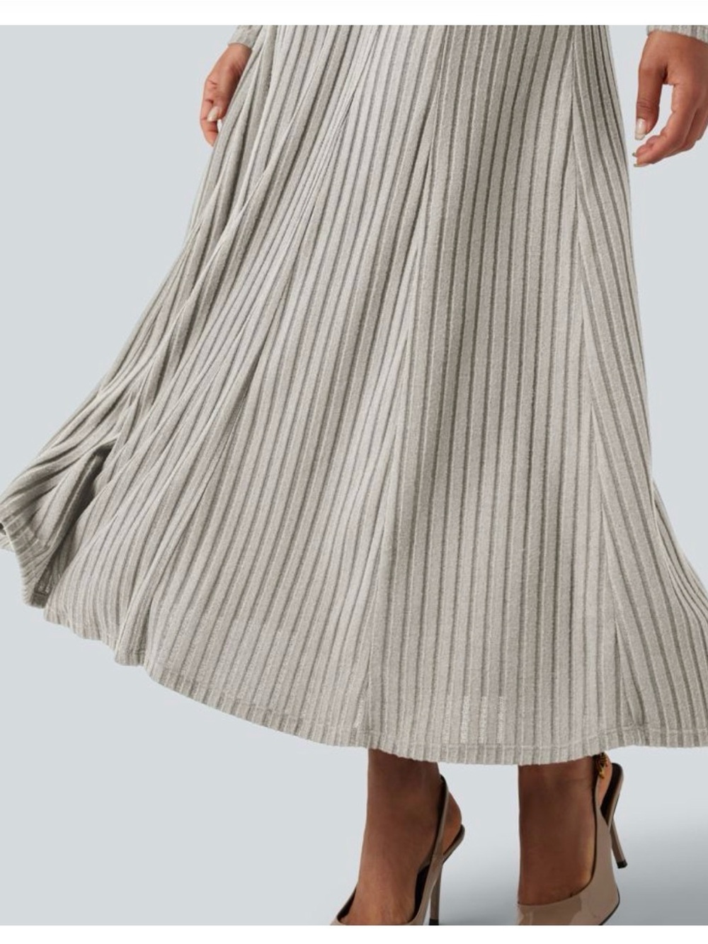Halara Ribbed Henley Midi Dress in Light Gray - Picture 5 of 6